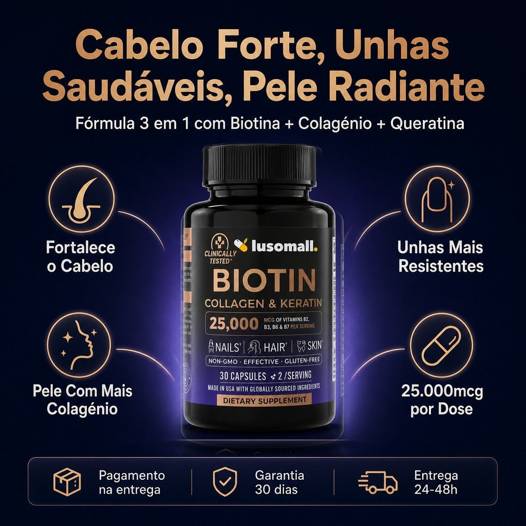 Biotina + Colagénio + Keratina — Fórmula 7-em-1 · 25.000