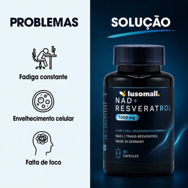 NAD+ Resveratrol 1200 mg — Fórmula de Regeneração Celular · 30 Cápsulas