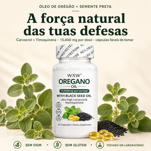 Óleo de Orégão + Semente Preta — 50 Cápsulas